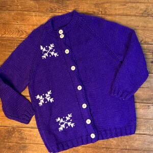 Vintage hand knit cardigan sweater PURPLE!